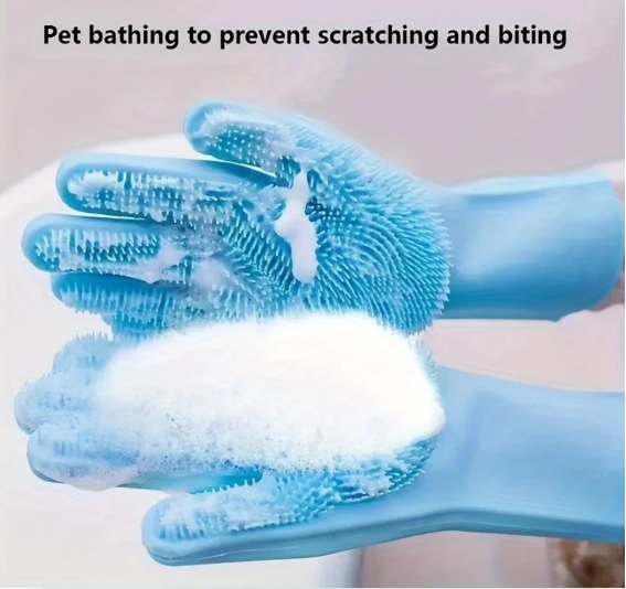 Pet Grooming & Bathing Glove – Silicone Hair Remover for Dogs & Cats