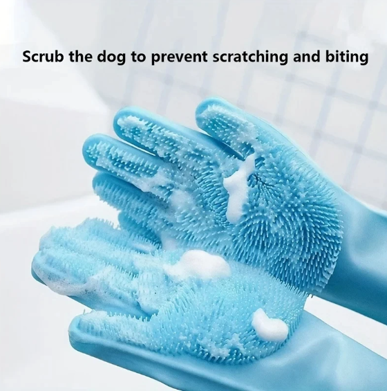 Pet Grooming & Bathing Glove – Silicone Hair Remover for Dogs & Cats