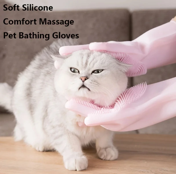 Pet Grooming & Bathing Glove – Silicone Hair Remover for Dogs & Cats - Chewe