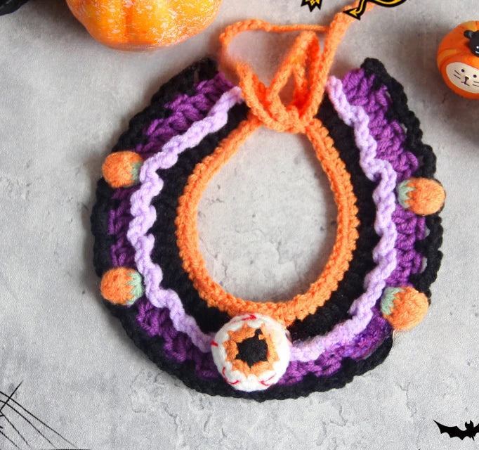 Halloween Cat & Dog Collar Scarf – Handwoven Bib, Drool Towel & Funny Costume Decoration