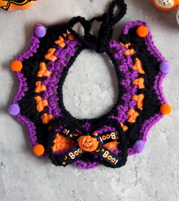 Halloween Cat & Dog Collar Scarf – Handwoven Bib, Drool Towel & Funny Costume Decoration