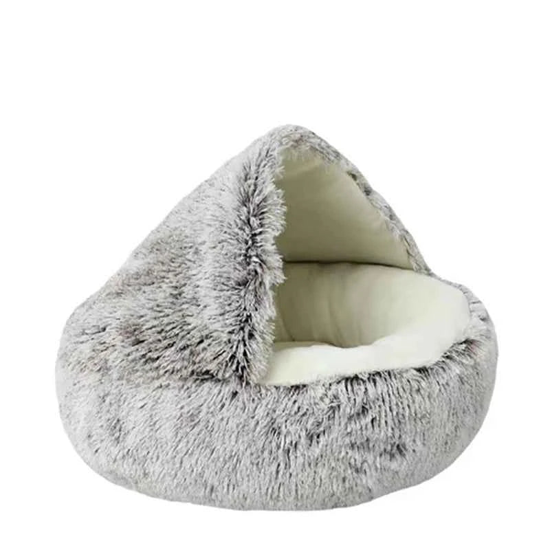 ORIA Fluffy Doughnut Pet Bed - Cozy Hooded Cat Cave & Anti-Anxiety Small Dog Bed