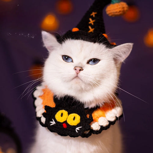 Halloween Cat & Dog Collar Scarf – Handwoven Bib, Drool Towel & Funny Costume Decoration