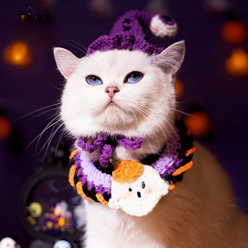 Halloween Cat & Dog Collar Scarf – Handwoven Bib, Drool Towel & Funny Costume Decoration