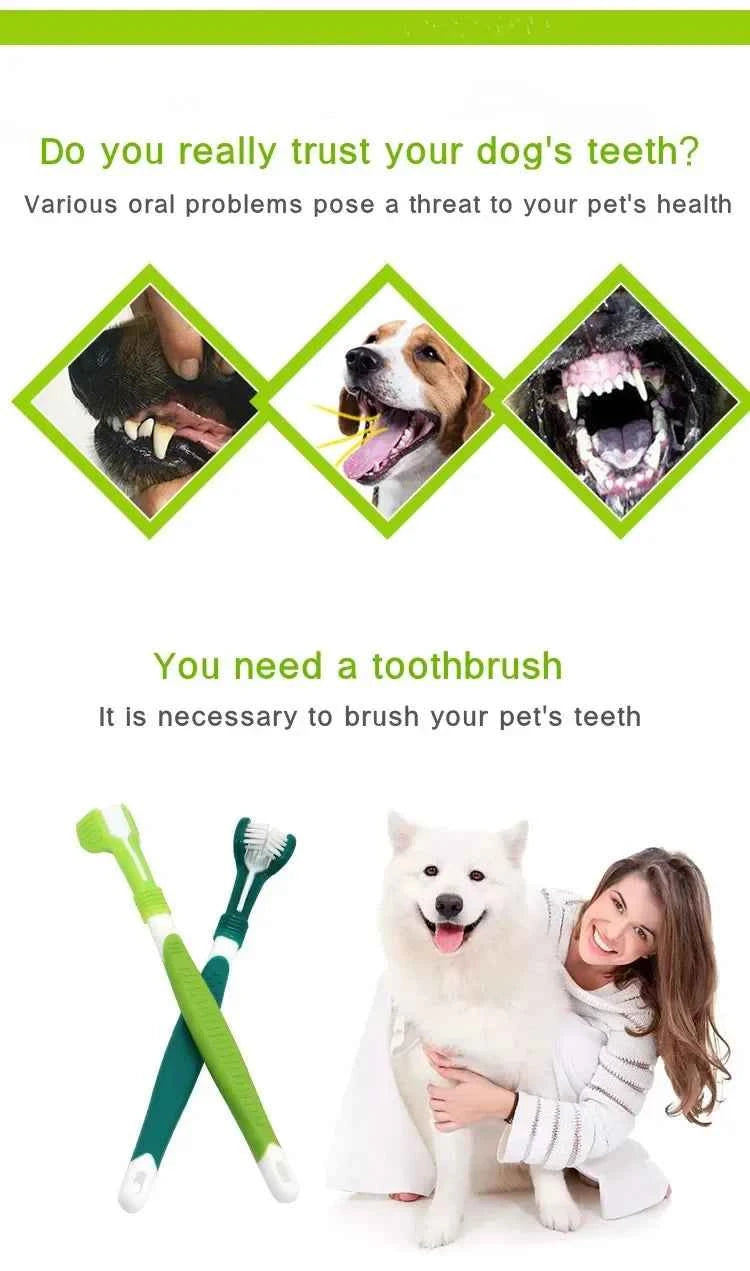 Pet Dental Care: 3-Sided Toothbrush for Bad Breath & Tartar