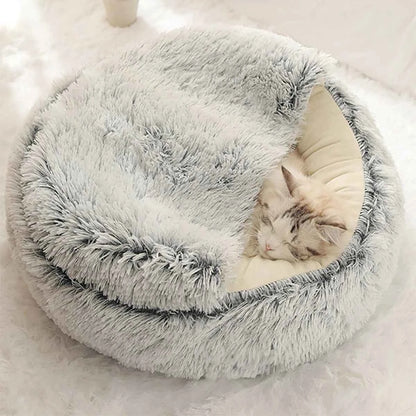 ORIA Fluffy Doughnut Pet Bed - Cozy Hooded Cat Cave & Anti-Anxiety Small Dog Bed