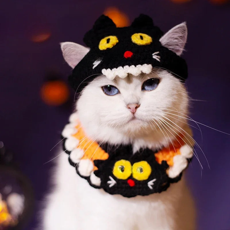 Halloween Cat & Dog Collar Scarf – Handwoven Bib, Drool Towel & Funny Costume Decoration