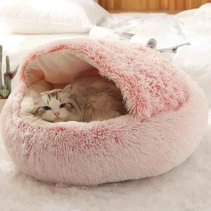 ORIA Fluffy Doughnut Pet Bed - Cozy Hooded Cat Cave & Anti-Anxiety Small Dog Bed
