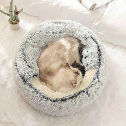 ORIA Fluffy Doughnut Pet Bed - Cozy Hooded Cat Cave & Anti-Anxiety Small Dog Bed