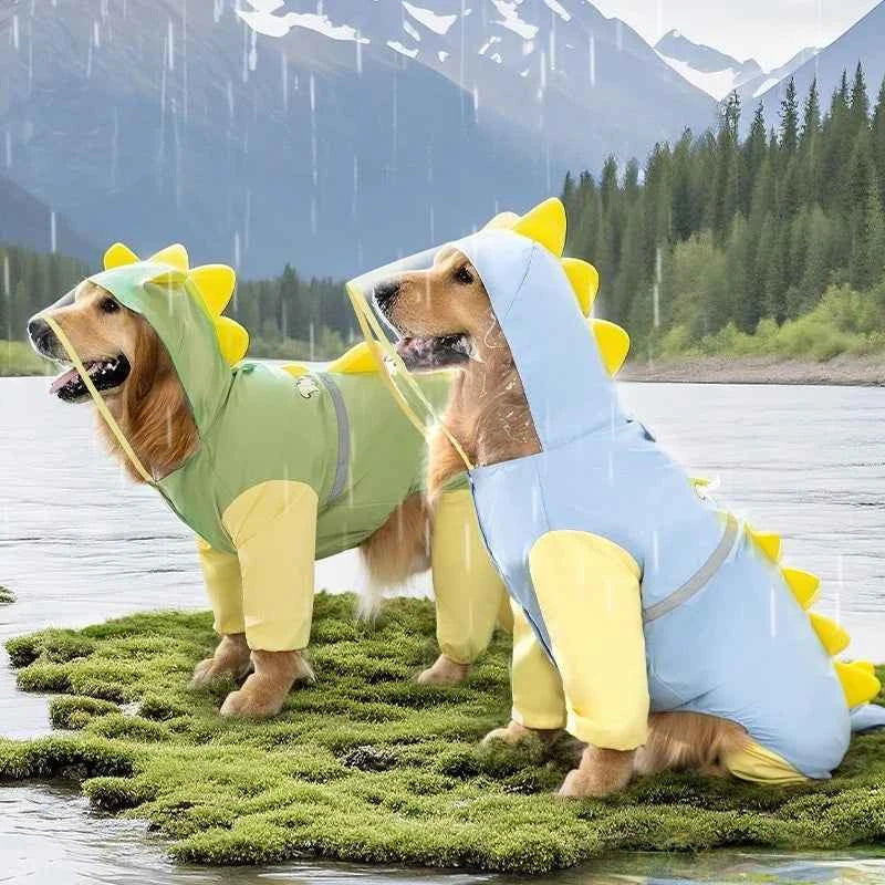 Waterproof 4-Leg Raincoat for Large Dogs | Cartoon Style