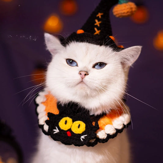 Halloween Cat & Dog Collar Scarf – Handwoven Bib, Drool Towel & Funny Costume Decoration