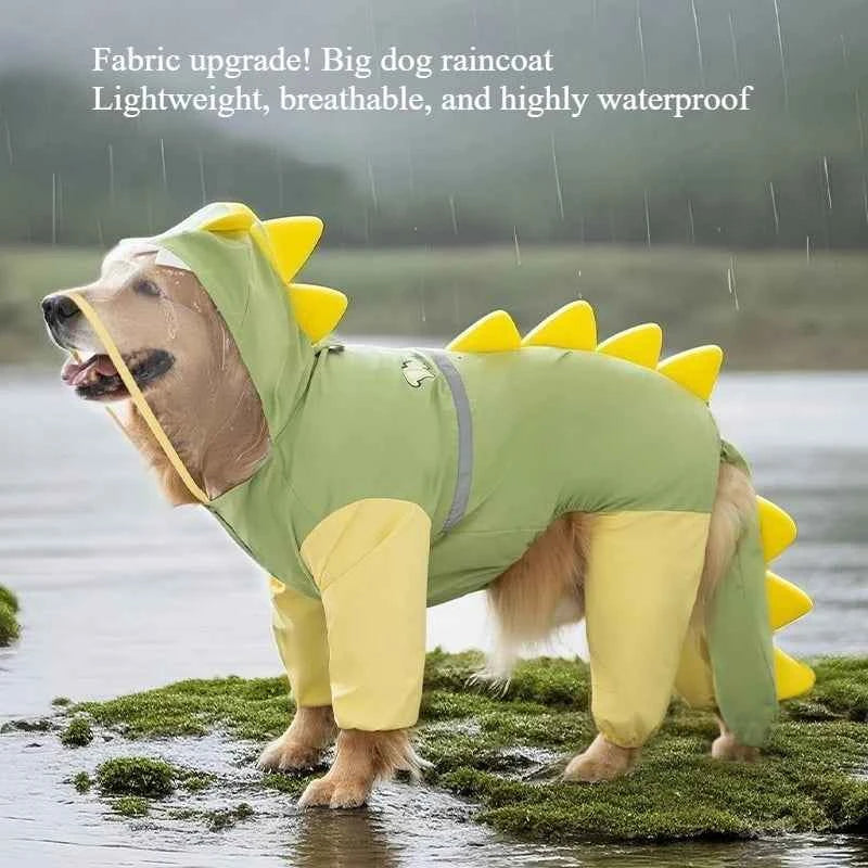 Waterproof 4-Leg Raincoat for Large Dogs | Cartoon Style