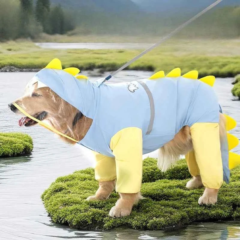 Waterproof 4-Leg Raincoat for Large Dogs | Cartoon Style